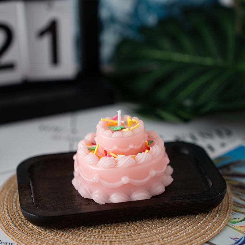 Home Decoration Ornaments Double Layer Cake Shaped Scented Candle Smokeless Soy Wax Youngsters Birthday Party Decorations Photography Props Birthday Gifts New Year Gifts Christmas Gift