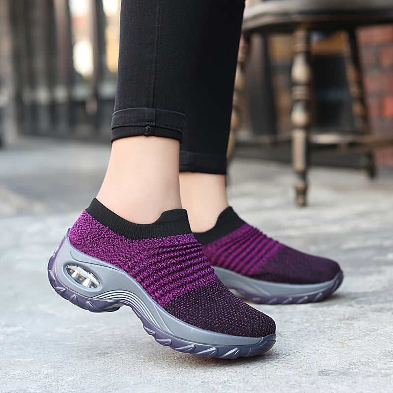 Women's Casual Sports Socks Sneakers Fashionable Thick Sole Air Cushion, Elevated Sloping Heel Rocking Shoes plus size