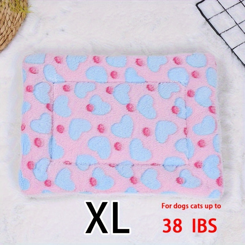 All-Season Dirt-Resistant Rectangular Pet Blanket - Comfortable Dog Paw Heart Print Pet Bed, 1pc