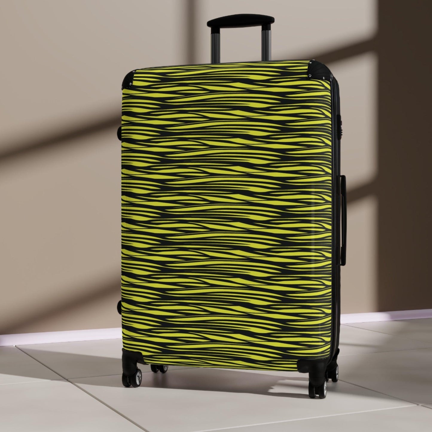 Black Yellow Camo Lines Suitcase - Lizard Vigilante