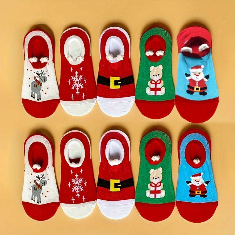 6 Pairs Christmas Cartoon Print Socks, Soft & Comfy Low Cut Ankle Socks, Women's Stockings & Hosiery