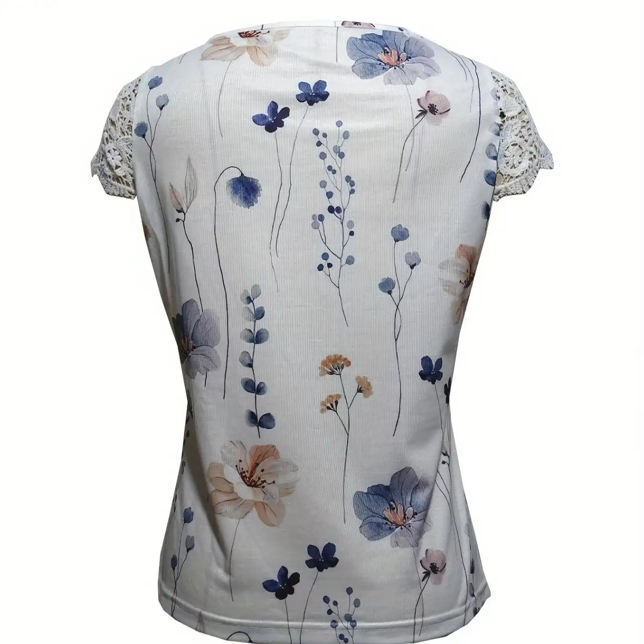Ladies' Floral Print V-neck Button Casual Lace Patchwork Sleeve Fashionable Vacation Top Shirt