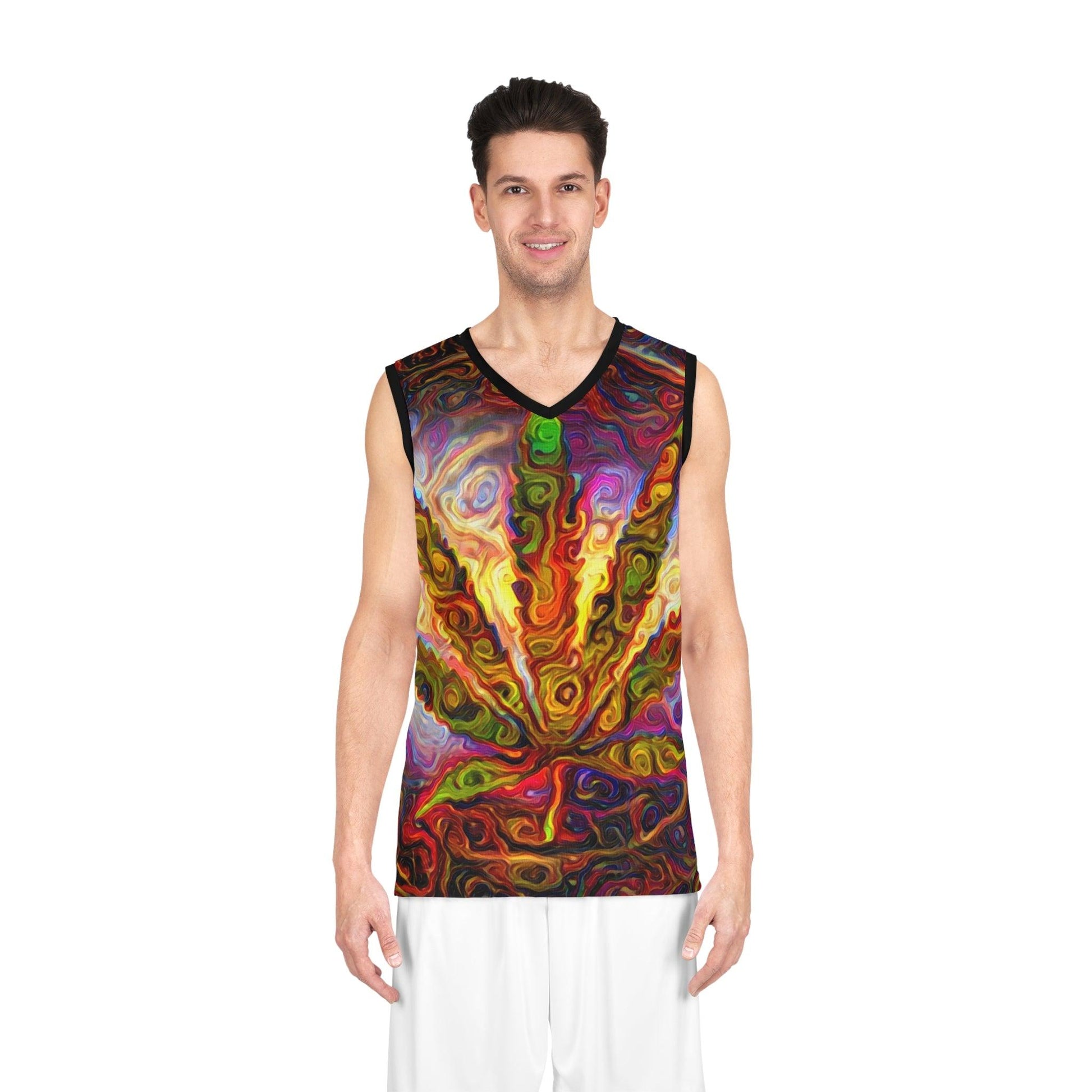 Psychedelic Pot Leaf Basketball Jersey - Lizard Vigilante