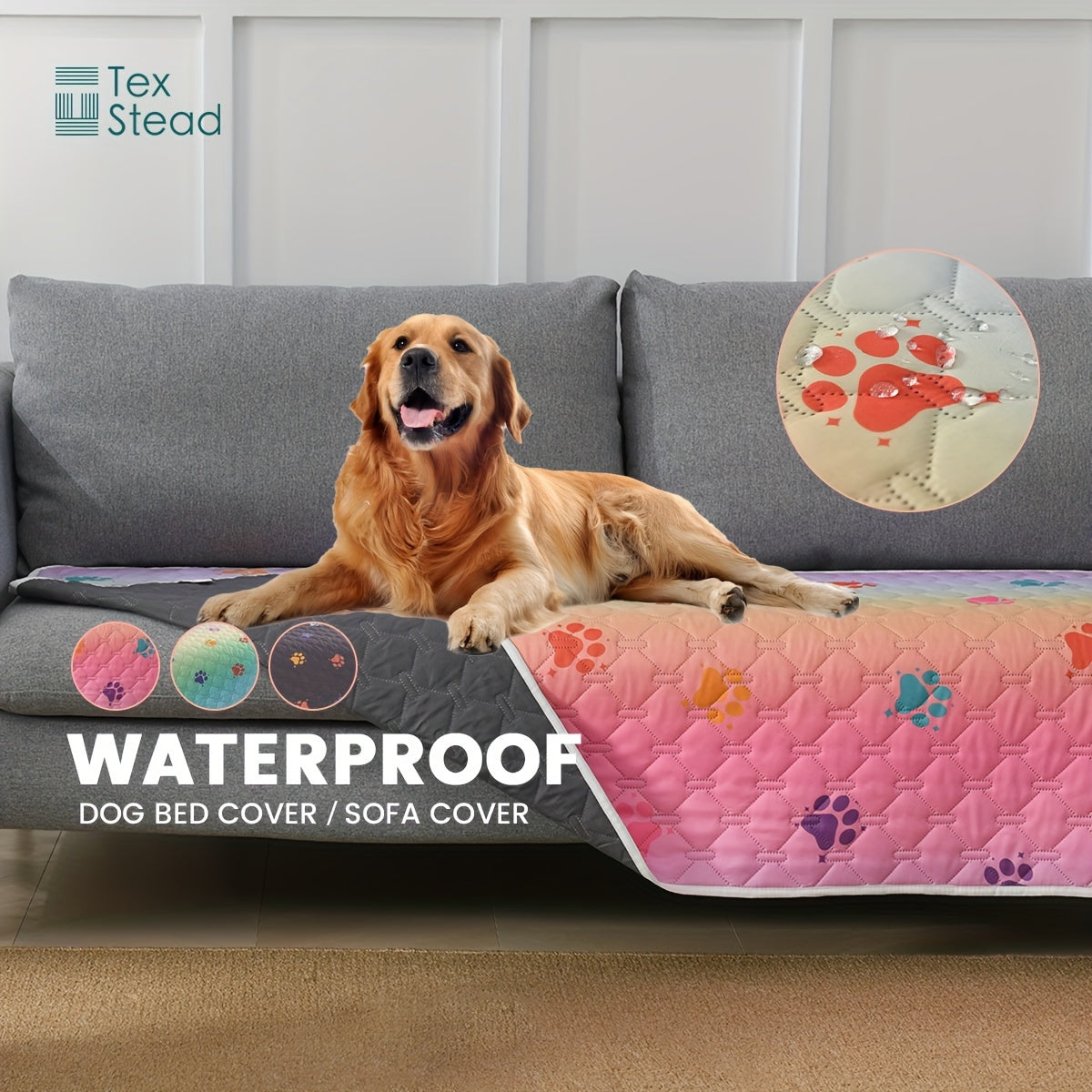 Ultimate Reversible Dog Bed Cover - Waterproof, Washable, Reusable Camping Mat with Geometric Embroidery Blanket, Rainbow Dog Paw Design, Easy to Clean and Durable for Indoor and Outdoor Use