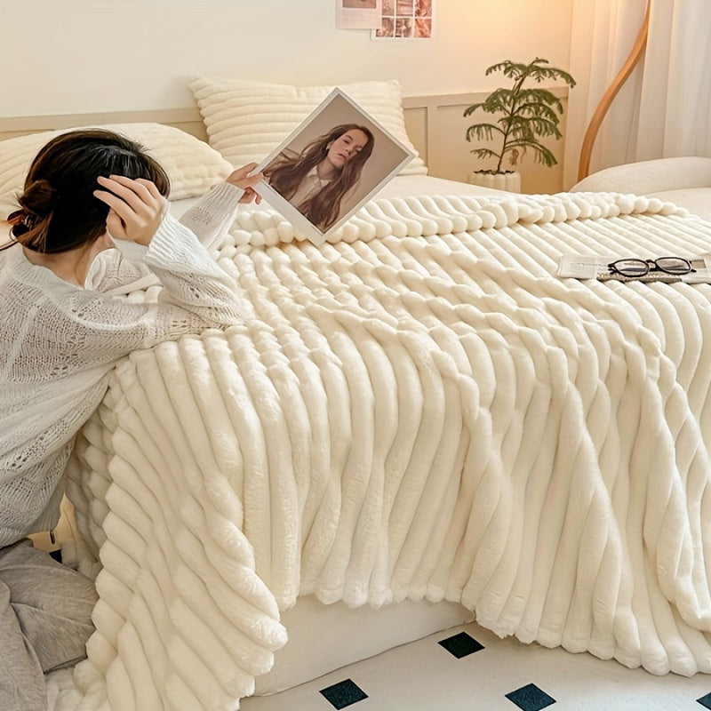 1pc Cozy Double-Sided 3D Rabbit Hair Blanket - Soft, Warm, and Fuzzy for Snuggling Up - Perfect for Office, Outdoor Camping, Sofa, and Gift Giving