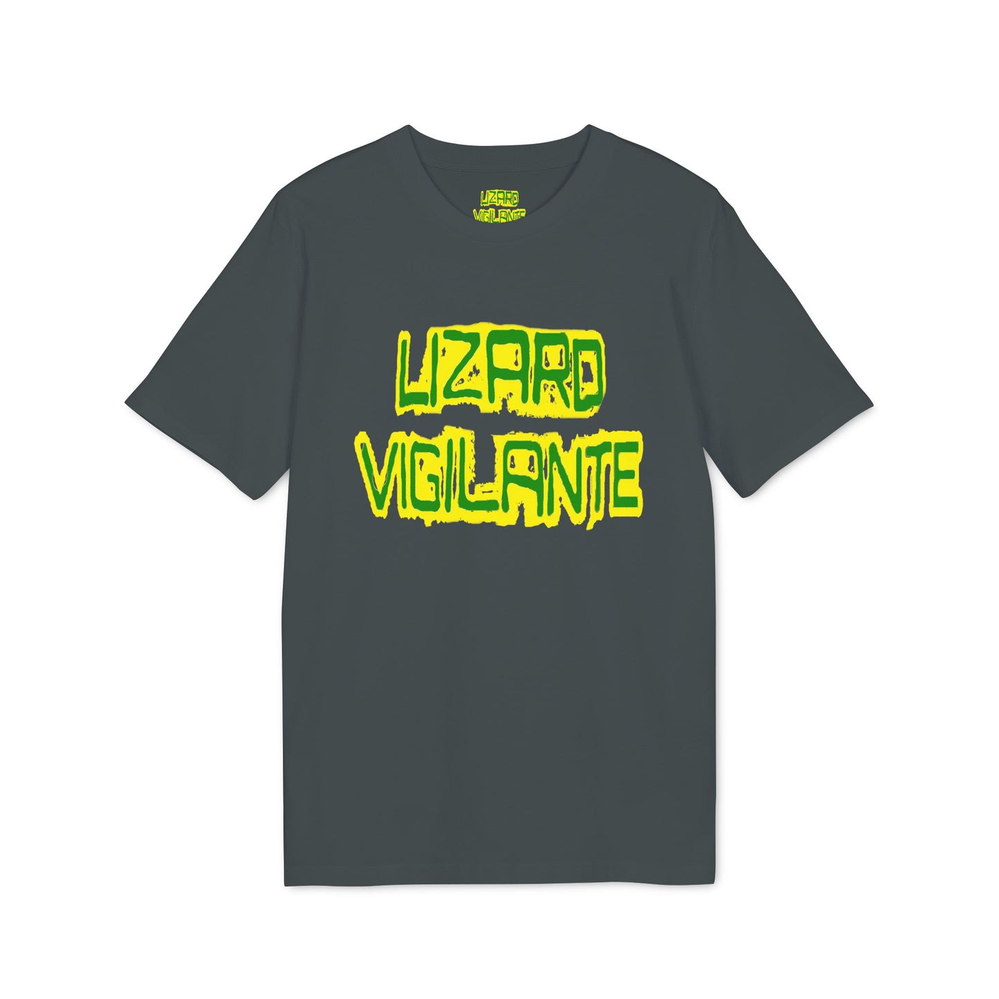 Lizard Vigilante T-Shirt — Retro Neon Graphic Tee for Reptile Fans