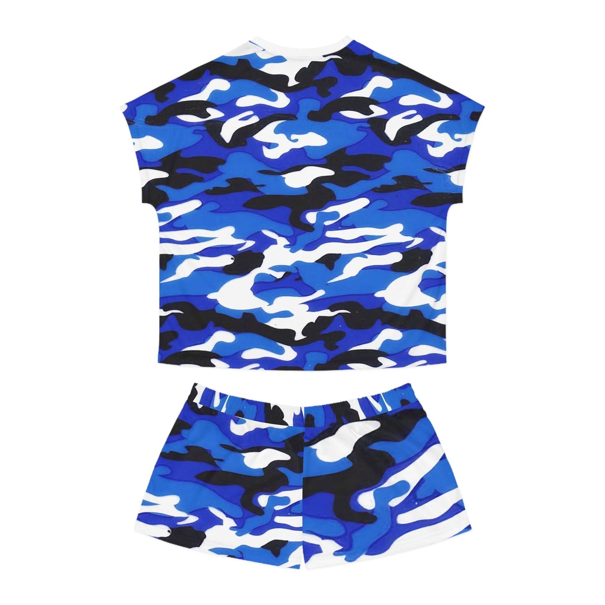 Blue Black Grey White Camouflage Women's Short Pajama Set - Lizard Vigilante