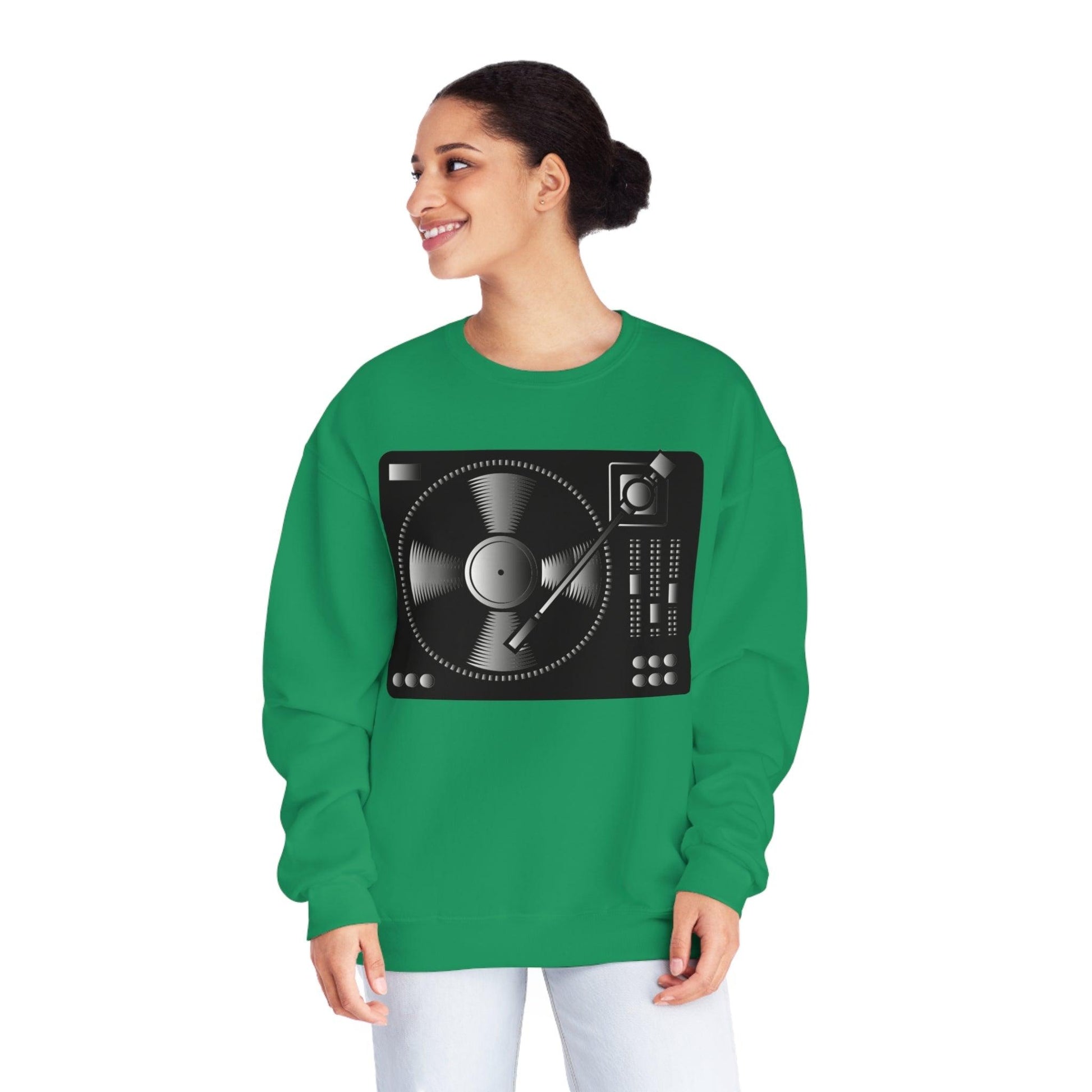 Turntable Record Player Unisex NuBlend® Crewneck DJ Sweatshirt - Lizard Vigilante