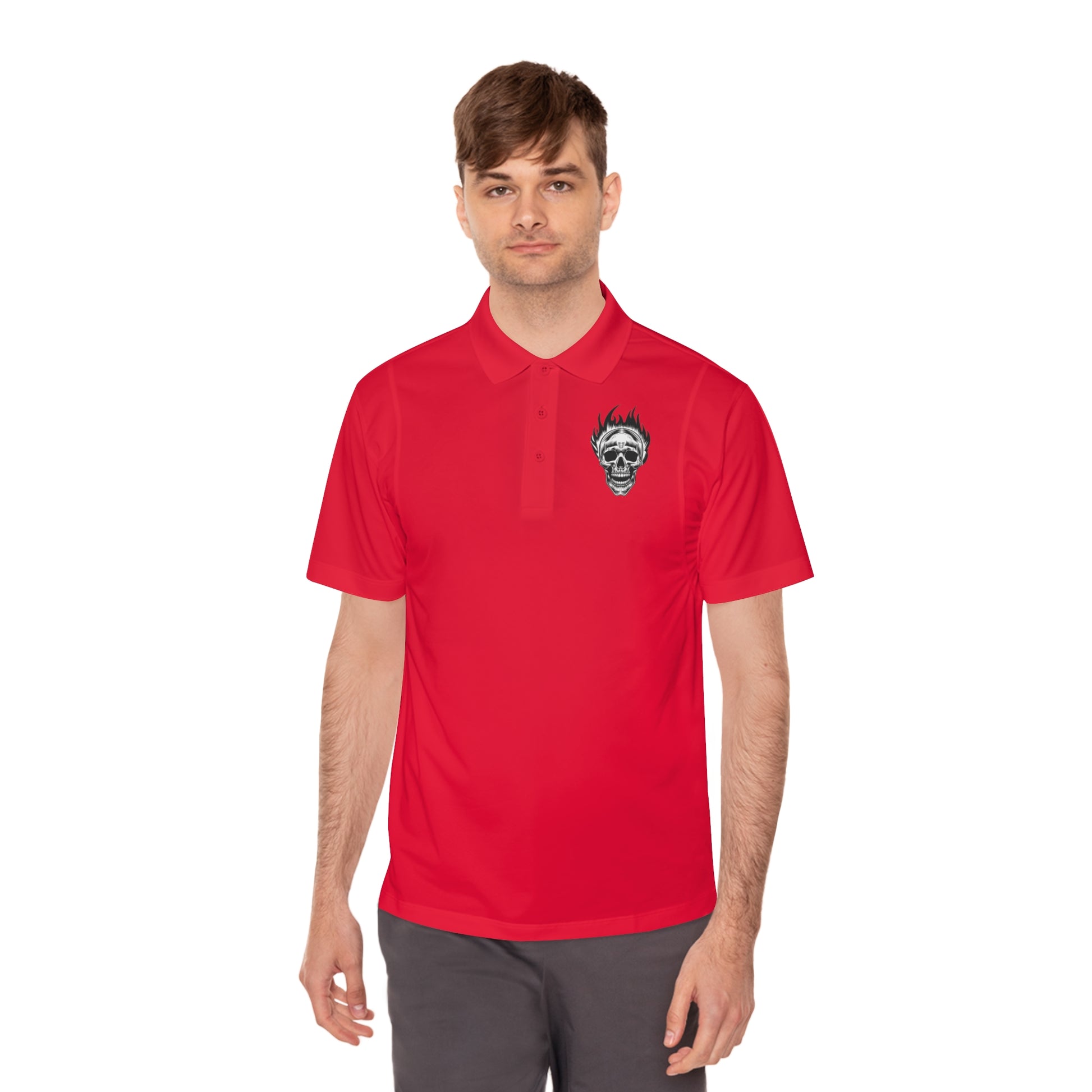 Skull Flame Men's Sport Polo Shirt - Premium T-Shirt from Printify - Just $52.34! Shop now at Lizard Vigilante