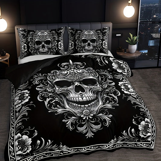 Gothic Nocturne Skull Duvet Cover Set: 3pcs All-Season Breathable Masterpiece for Dark Decor Enthusiasts - Premium duvet from Lizard Vigilante - Just $42.99! Shop now at Lizard Vigilante