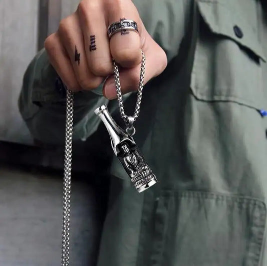 Men's Fashion Beer Bottle Bottle Opener Pendant Long Stainless Steel Necklace