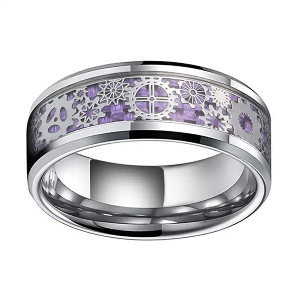 Stainless Steel Purple Gear Patch Ring For Men