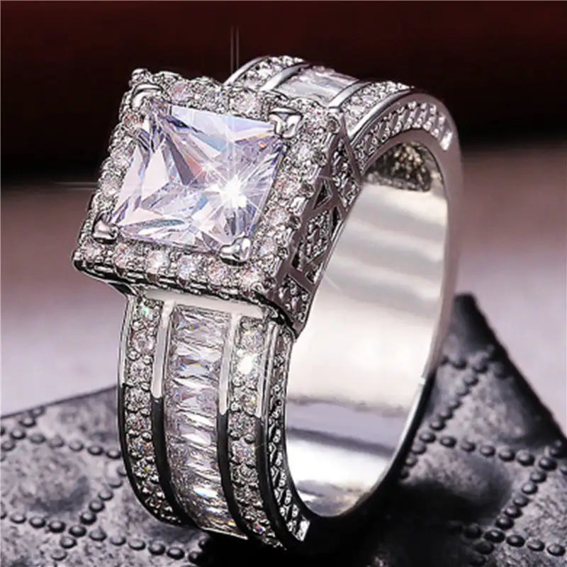 Diamond Push Square Rectangular Rhinestone Square Ring