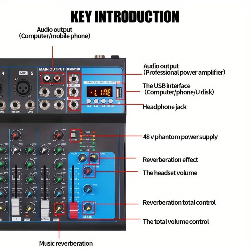 NXG GH7 Mixer Portable USB DJ Mixing Console 7 Channel Band Mixer DJ Mixer MP3 Jack Computer Recording Power Supply Black - Premium  from Lizard Vigilante - Just $55.99! Shop now at Lizard Vigilante