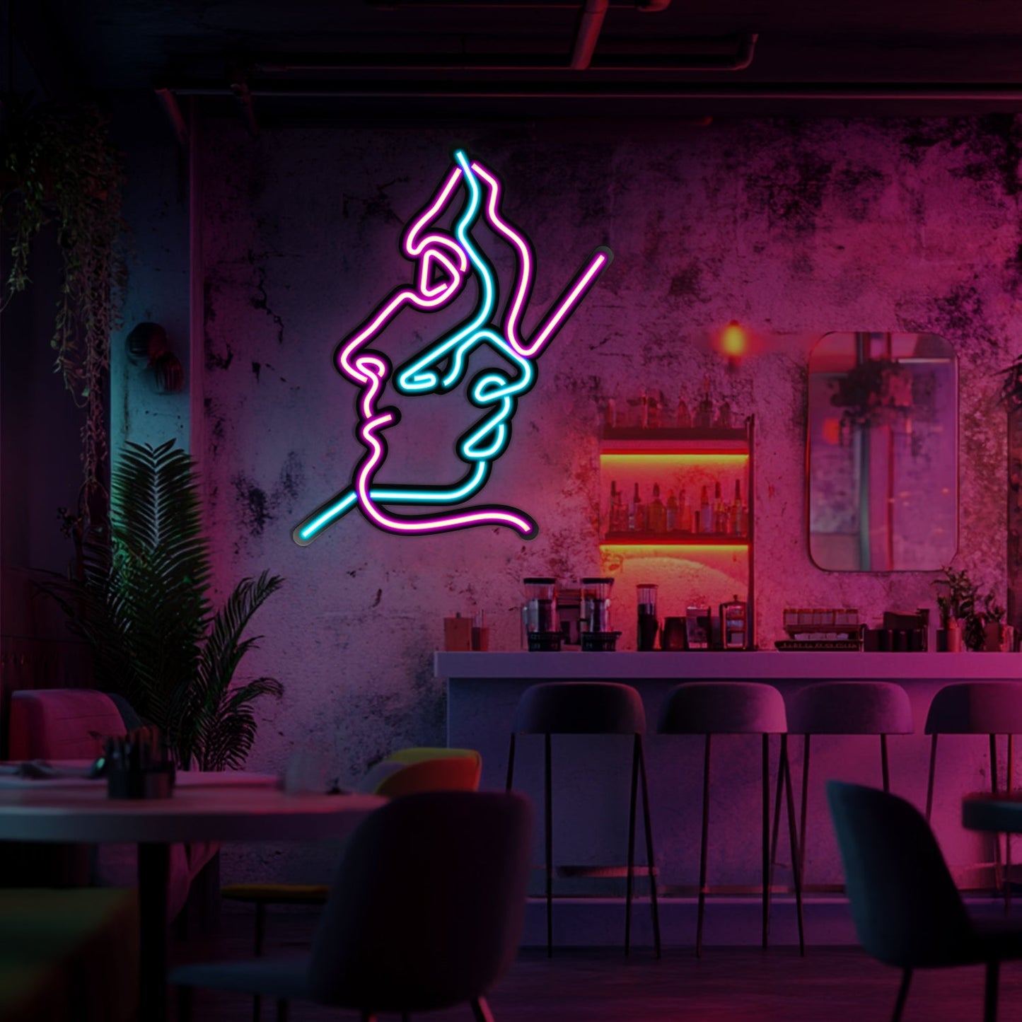 Two Faces Line Art Metal Neon Wall Art- LN0007