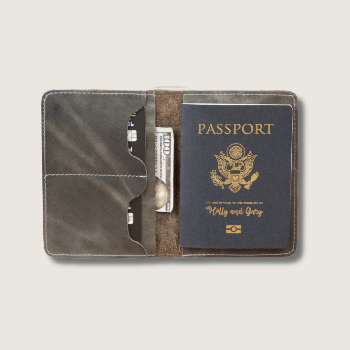 Leather Passport Holder - Light Gray - Milan