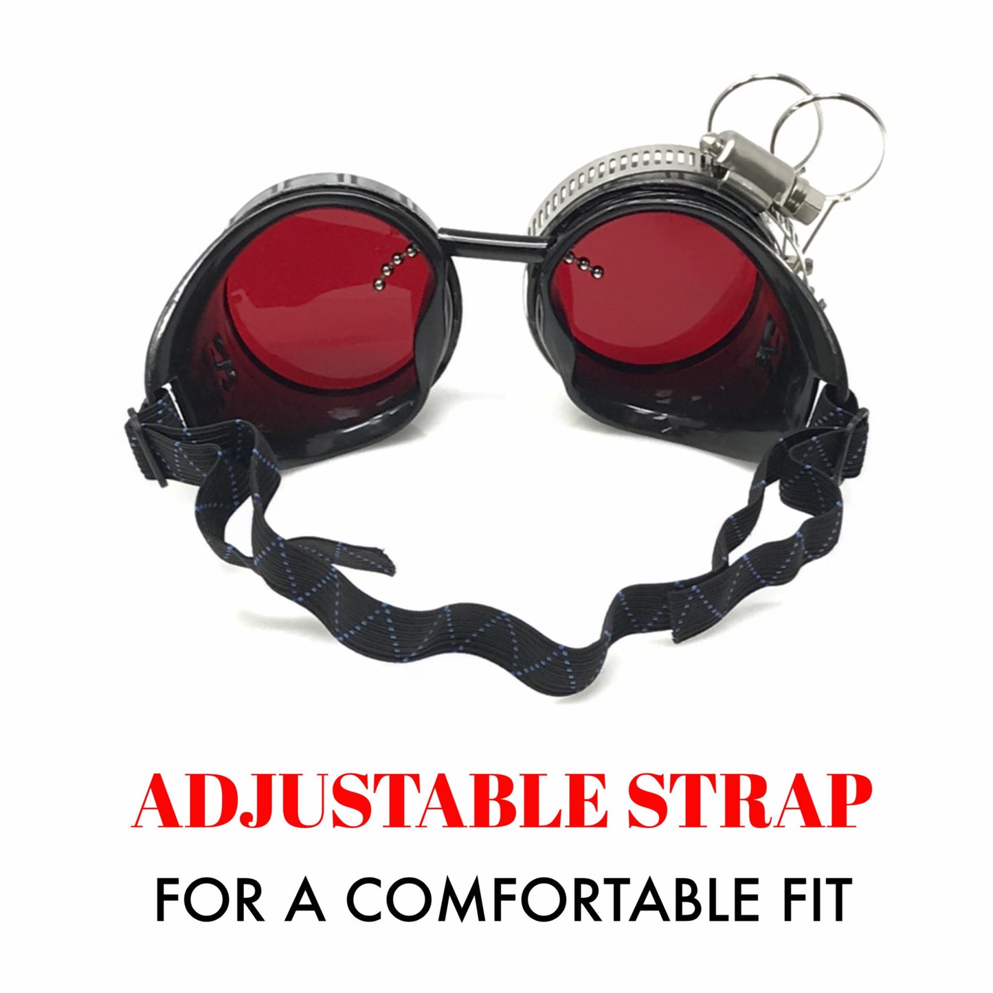 Diesel goth punk Metallic Goggles with magnifying eye loupes red lenses