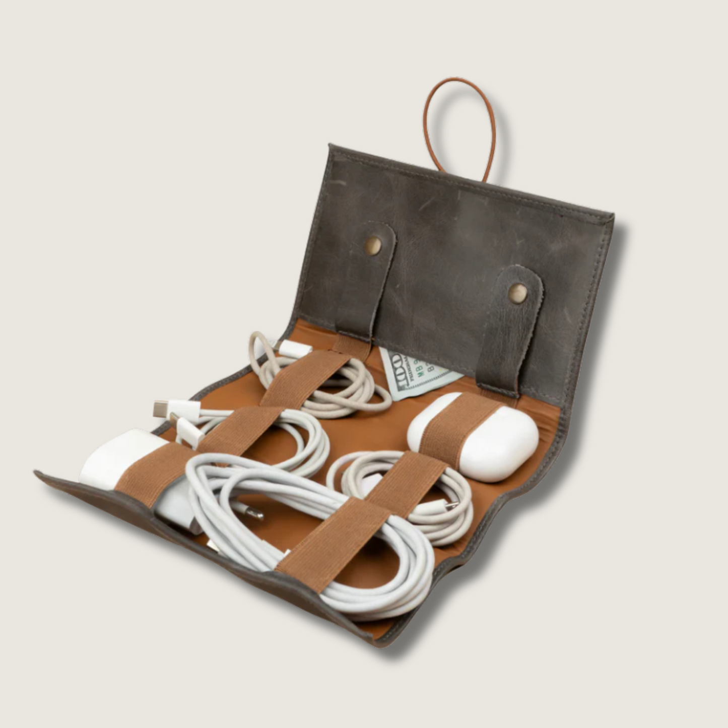 Leather Grey Travel Tech Organizer - Riverside