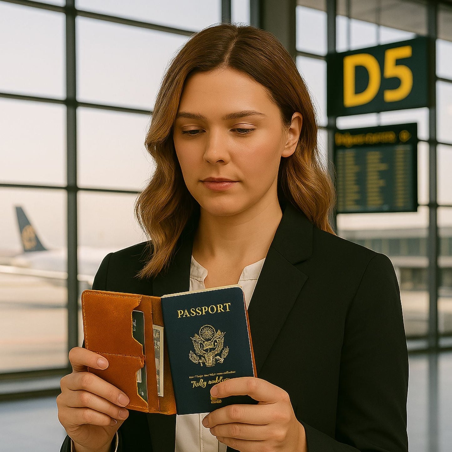 Leather Passport Holder - Brown - Milan