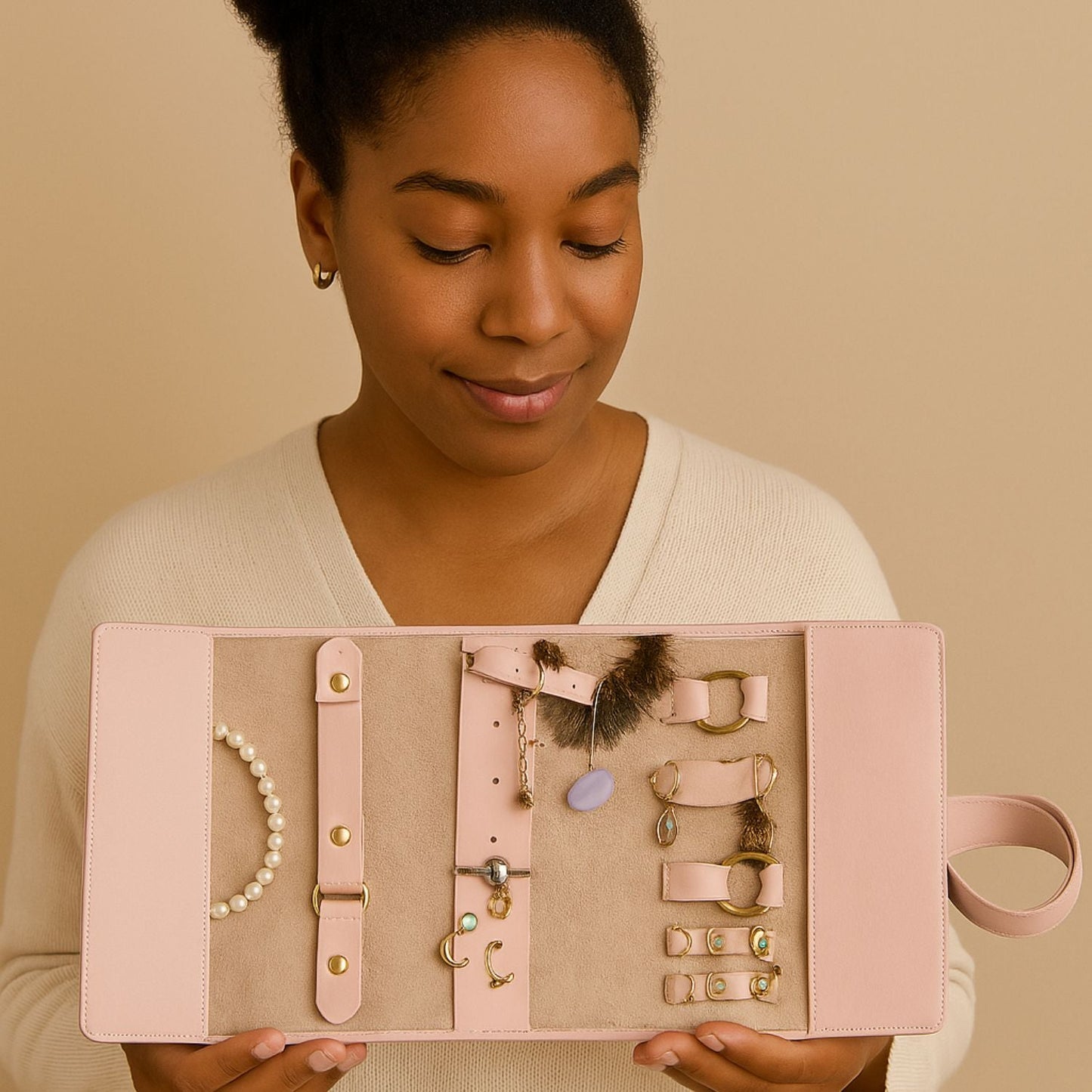 Leather Jewelry Roll - Blush Pink - Florence