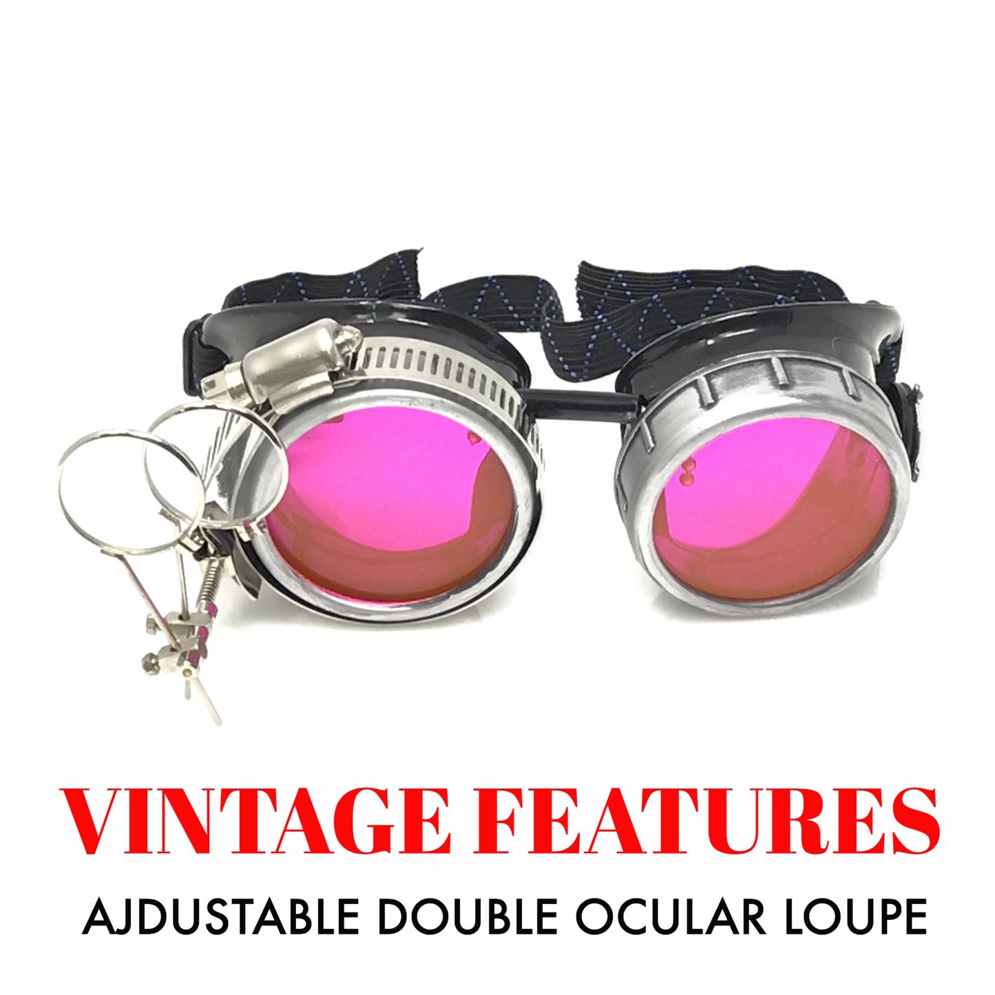 Steampunk Metallic Goggles with magnifying eye loupes pastel goth punk