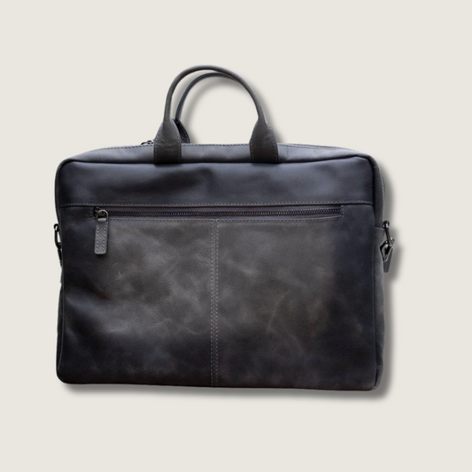 Classic Leather Laptop Bag - Grey - Hollywood
