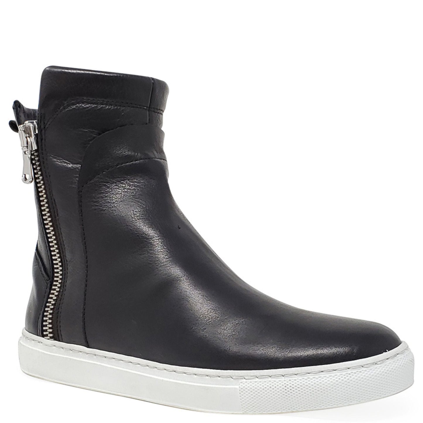Black Leather Double Zip Shearling Boot