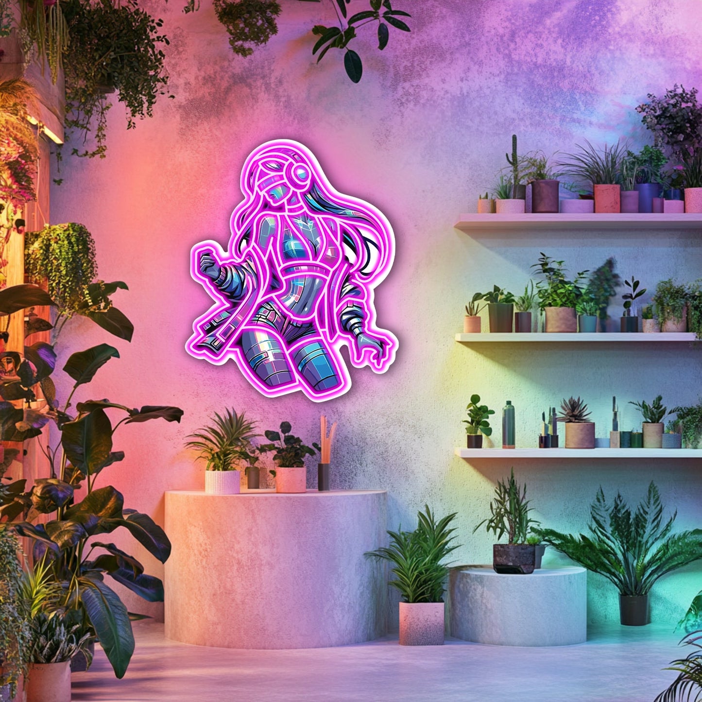 UV Printed Hologram Girl Neon Wall Art- LV0017