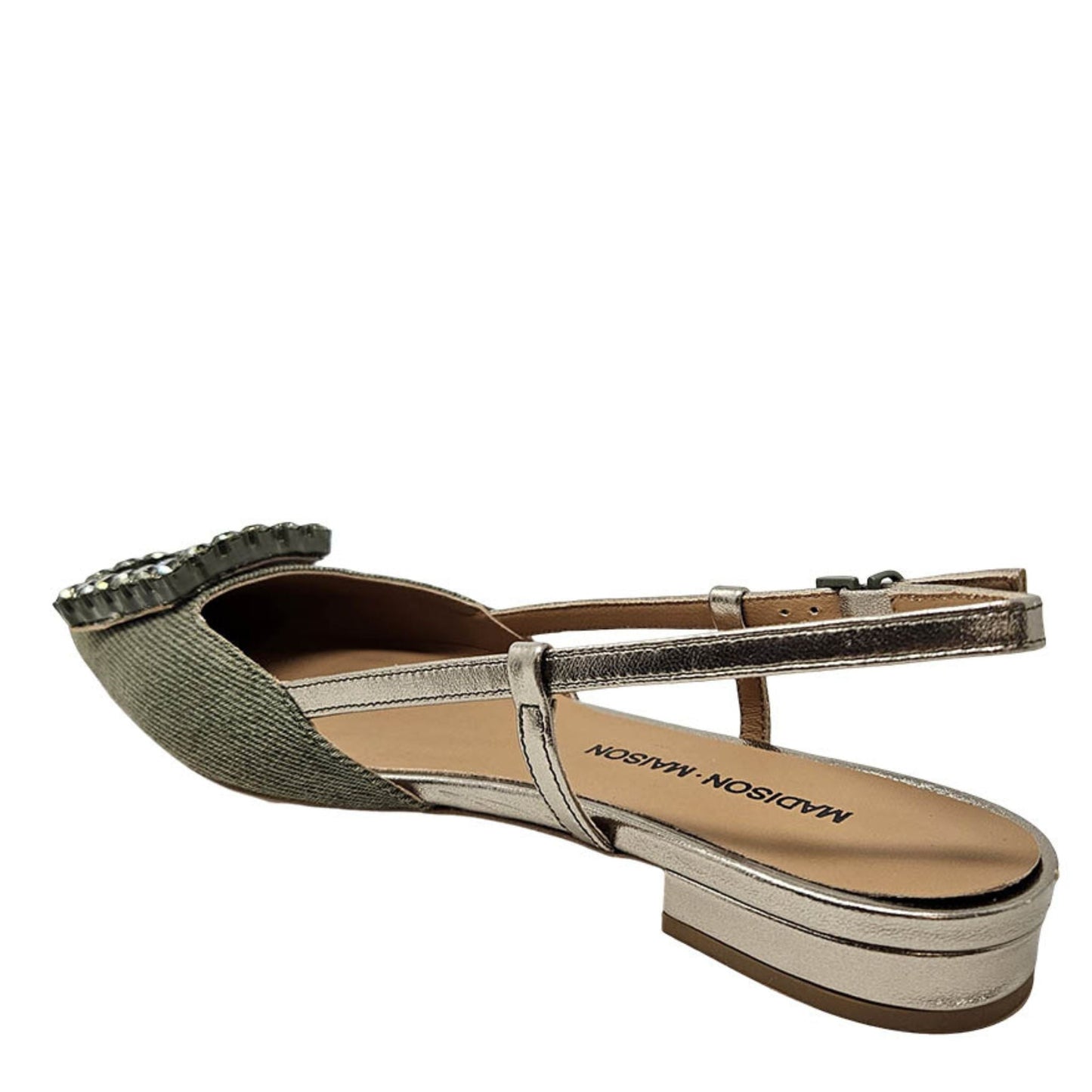 Khaki/Gold Sling Back Flat
