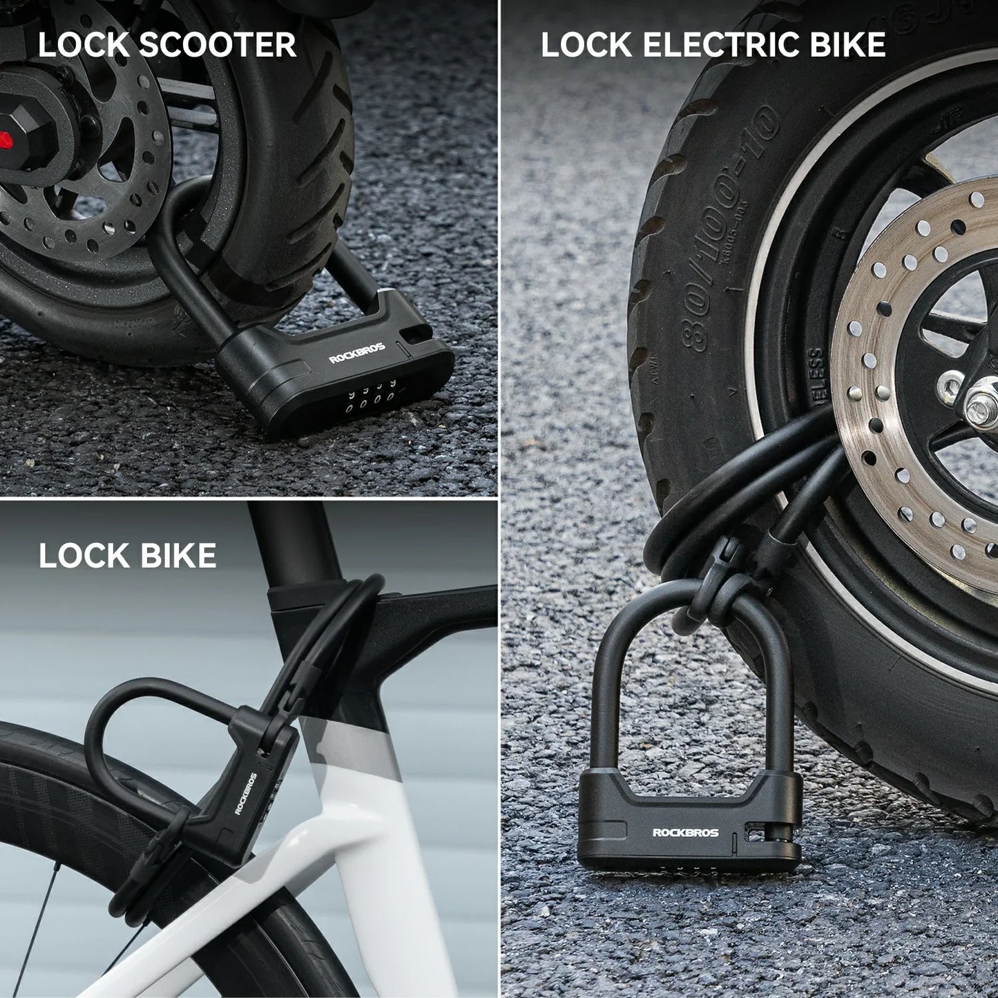 ROCKBROS U-Lock and Cable Scooter Bike Lock