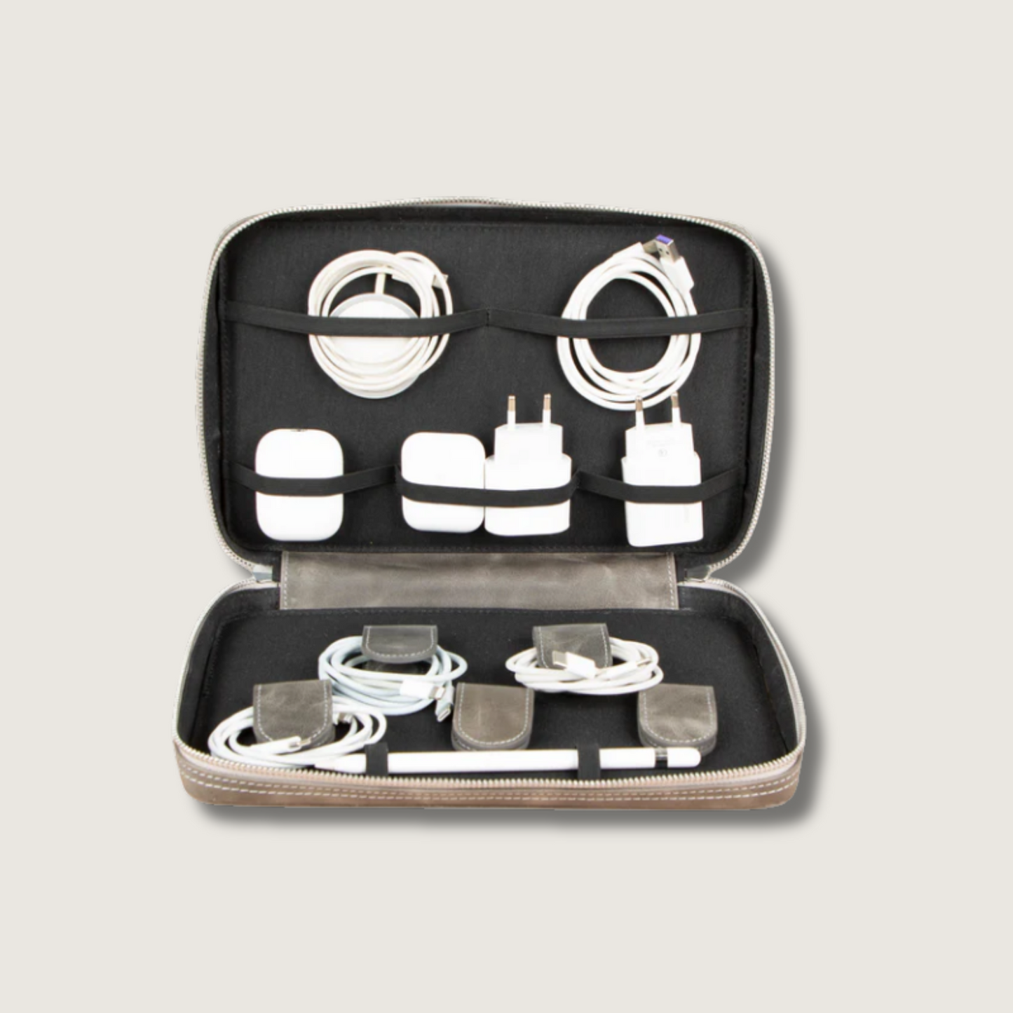 Leather Tech Organizer Case - Light Gray - Oslo