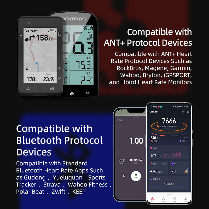 ROCKBROS Waterproof Heart Rate Monitor Chest Strap Rechargeable Bluetooth ANT+