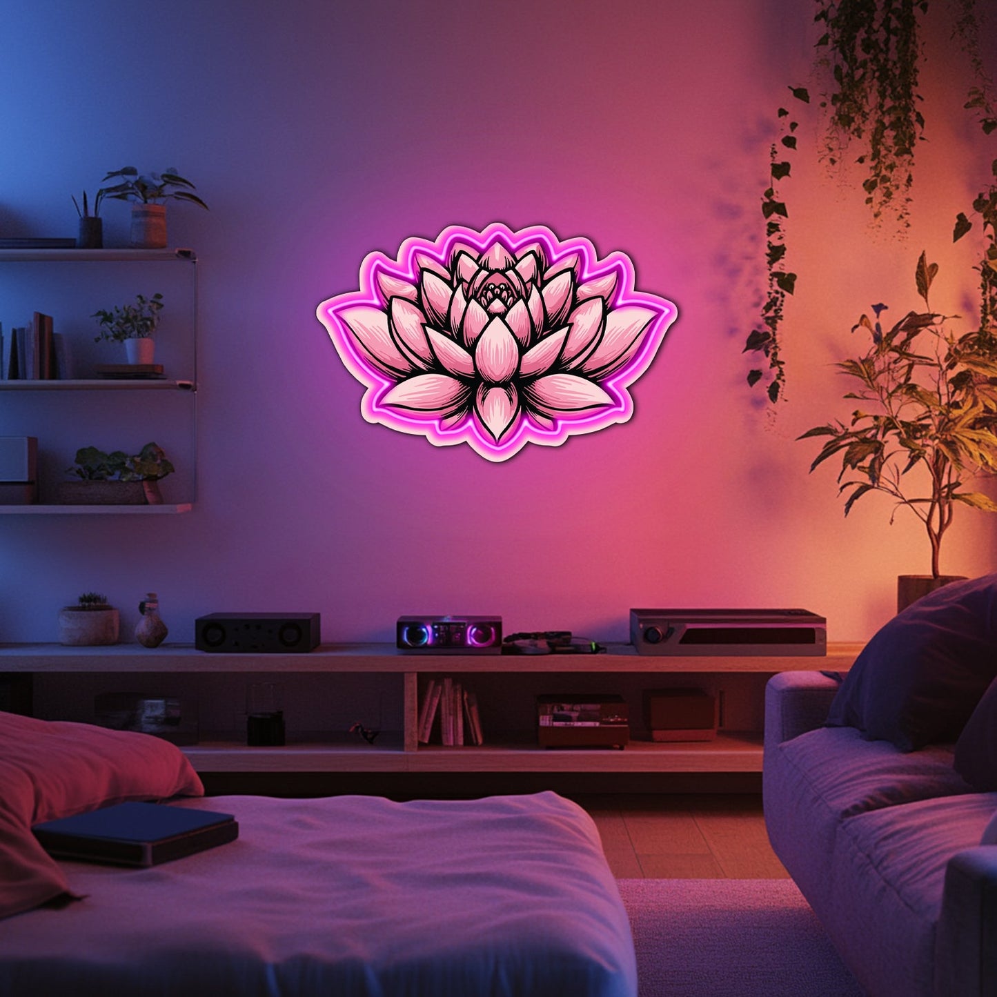 UV Printed Lotus  Neon Wall Art- LV0034
