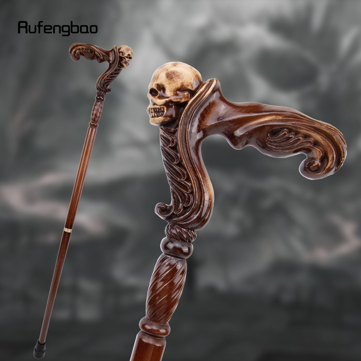 Rufengbao Elegant Wooden Cane with Skull Handle - 36.61-inch Fashionable Decorative Stick for Cosplay, Vampire Parties, & Halloween Accessories - Premium cane from Lizard Vigilante - Just $61.08! Shop now at Lizard Vigilante