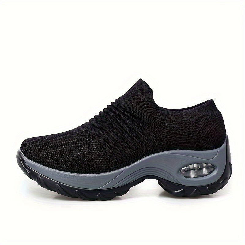 Women's Casual Sports Socks Sneakers Fashionable Thick Sole Air Cushion, Elevated Sloping Heel Rocking Shoes plus size
