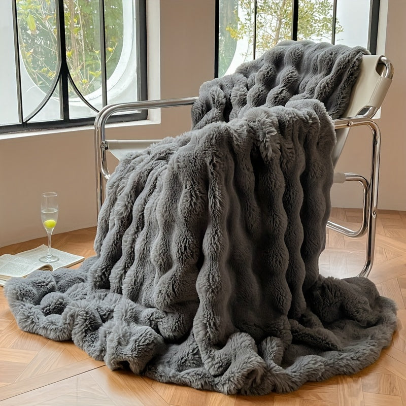 1pc Super Soft Faux Rabbit Fur Blanket - All Seasons Wool Blanket for Bedroom, Office, Camping, and Travel - Warm and Comfortable - Perfect Home Decoration