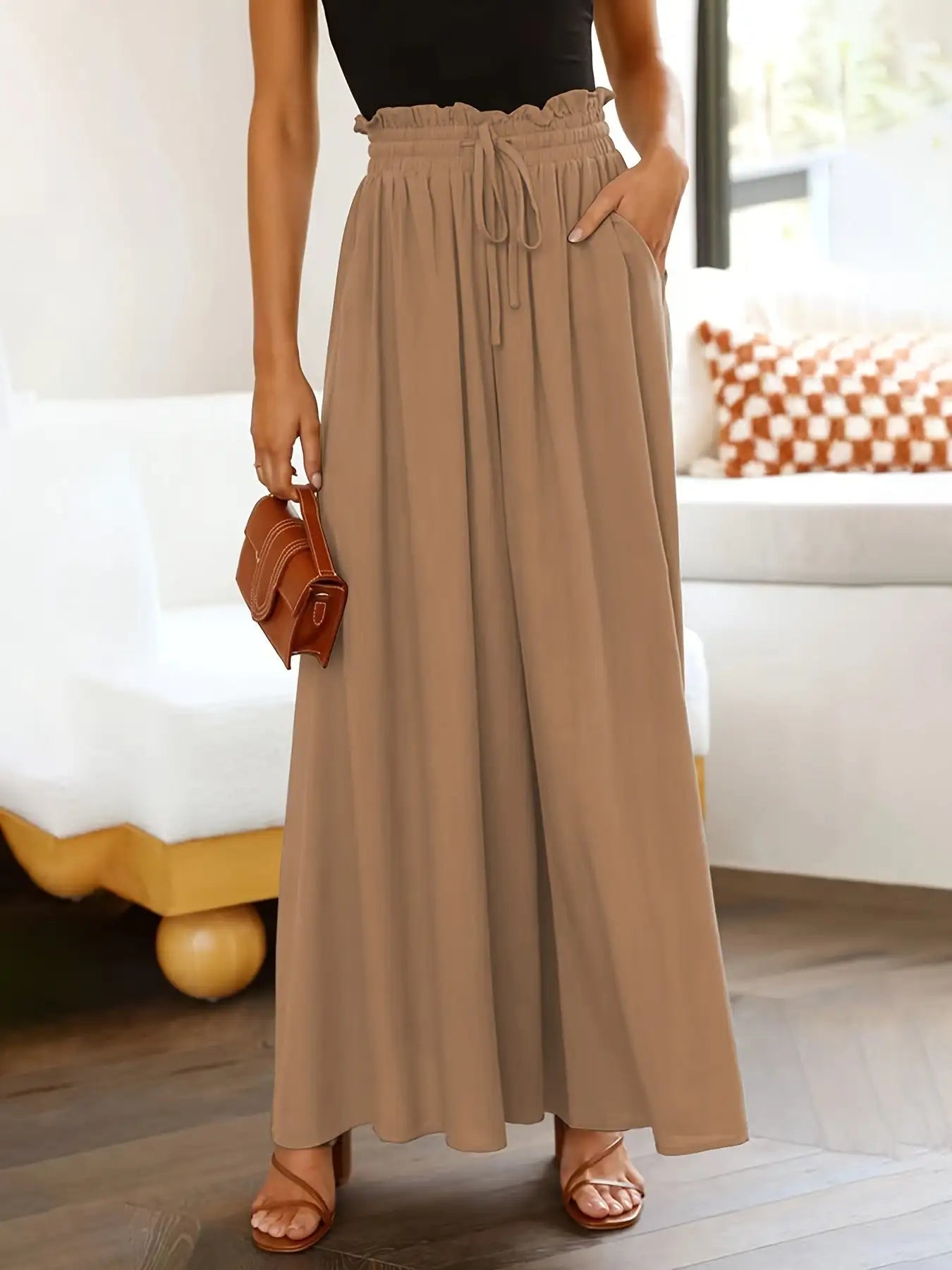 Ladies Plus Size Casual Pants Elastic Waist Wide-leg Pants