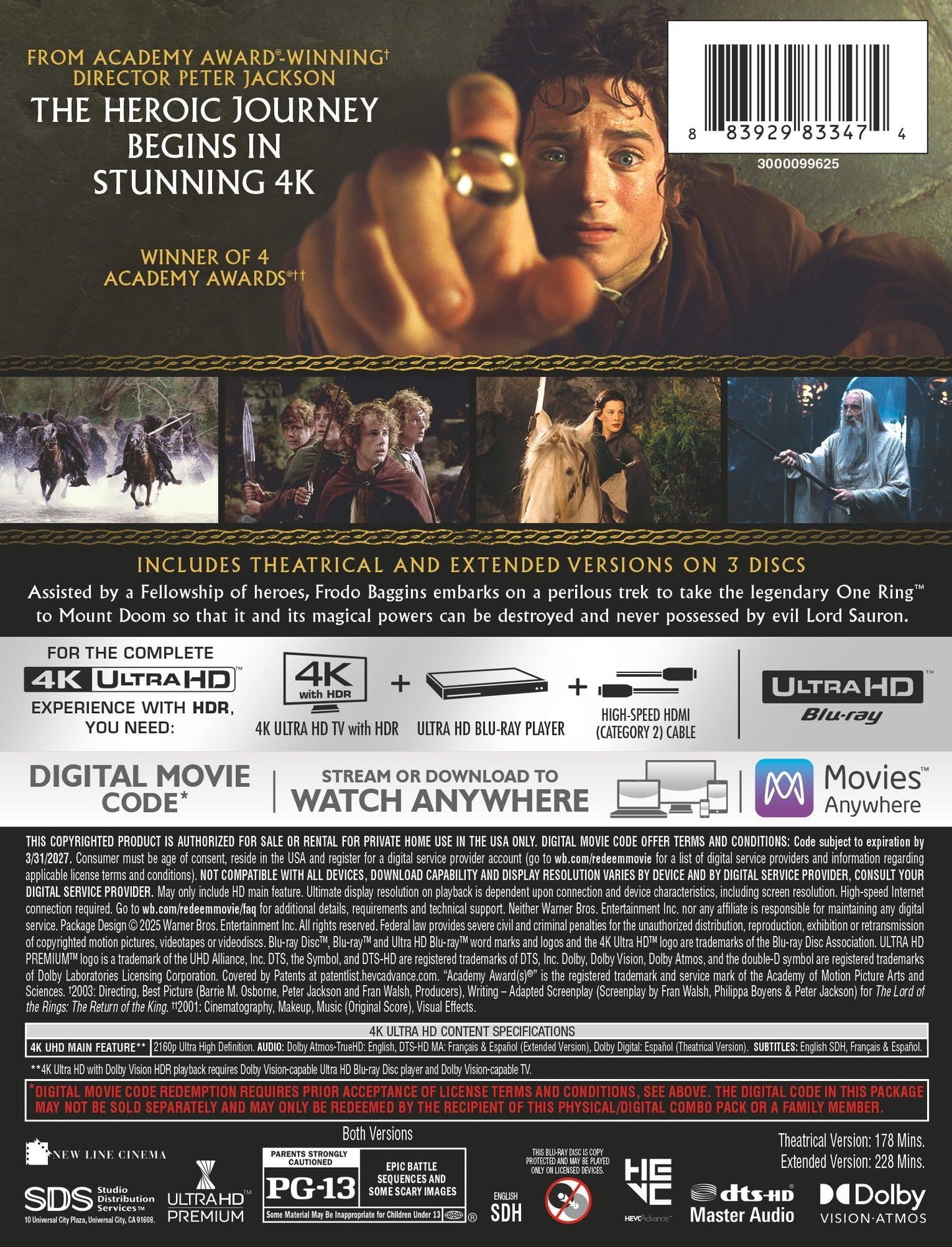 The Lord Of The Rings: The Fellowship Of The Ring - Steelbook [4K Ultra HD + Blu-ray + Digital]