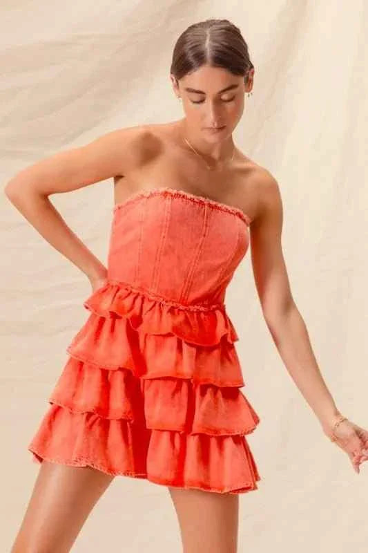 Strapless Ruffle Layered : Cheer Up Dress