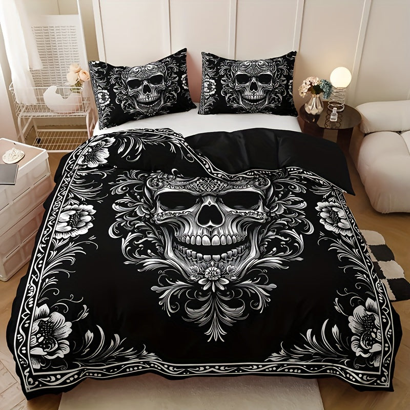 Gothic Nocturne Skull Duvet Cover Set: 3pcs All-Season Breathable Masterpiece for Dark Decor Enthusiasts - Premium duvet from Lizard Vigilante - Just $42.99! Shop now at Lizard Vigilante