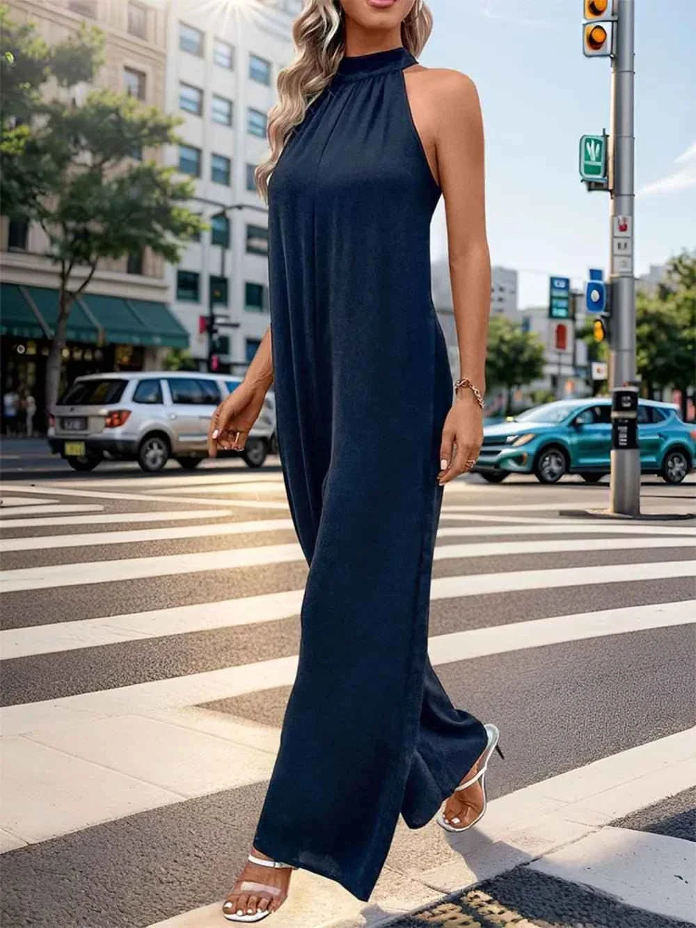 Perfee Tied Grecian : Wide Leg Jumpsuit
