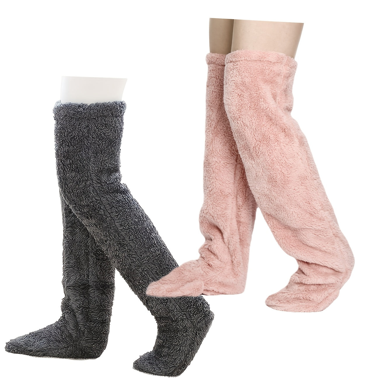 Cozy Couple's Thigh-High Fuzzy Socks - Warm, Durable Knit Over-The-Knee Stockings, Easy-Care Solid Hosiery