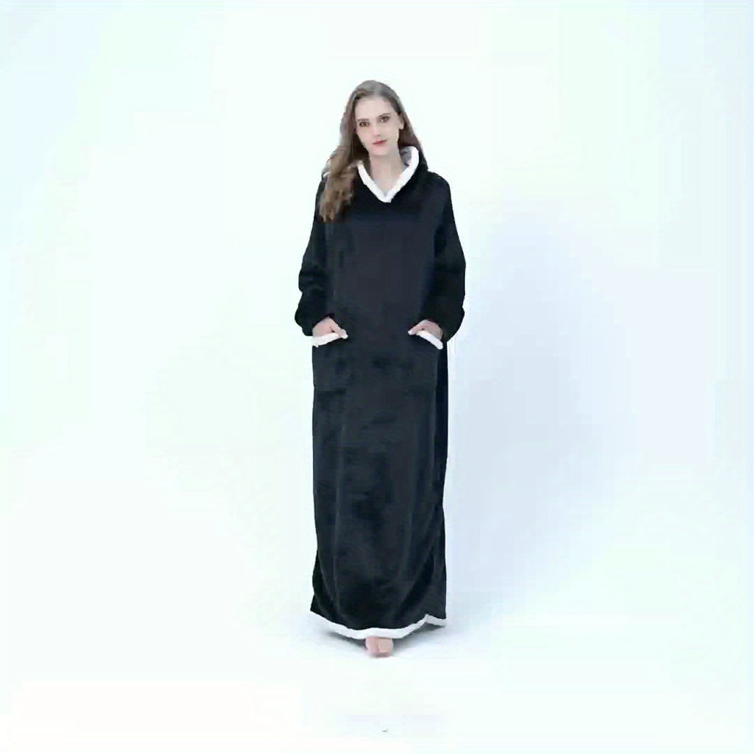 1pc Simple Solid Color Fleece Lazy Person Hooded Blanket Can Be Worn