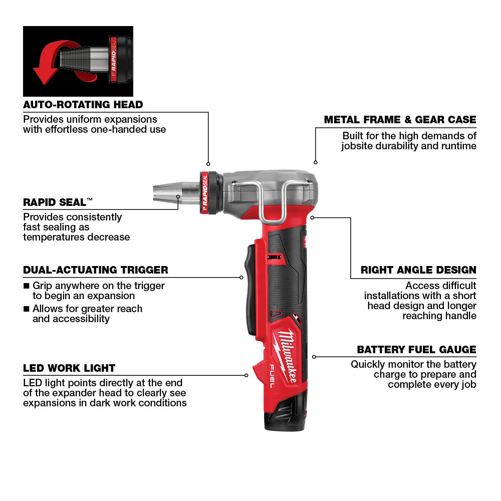 Milwaukee 2532-22 M12 FUEL™ ProPEX® Expander Kit w/ 1/2"-1" RAPID SEAL™  ProPEX® Expander Heads