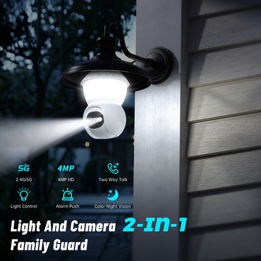 4MP Light Bulb Security Camera | 5G2.4G HD Camera | Wireless | 360-degree Night Vision, AI Body Detection, Two-way Calls, Continuous Recording