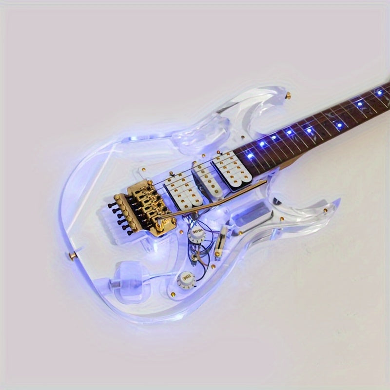 LED Light Electric Guitar – 24 Fret Crystal Acrylic Body, Blue LED Illumination, Maple Neck, Rosewood Fretboard, HSH Pickups – Premium Instrument for All Levels - Premium Electric Guitar from Lizard Vigilante - Just $438.91! Shop now at Lizard Vigilante