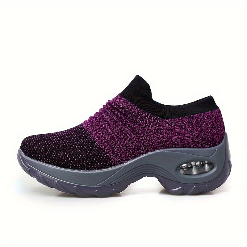 Women's Casual Sports Socks Sneakers Fashionable Thick Sole Air Cushion, Elevated Sloping Heel Rocking Shoes plus size