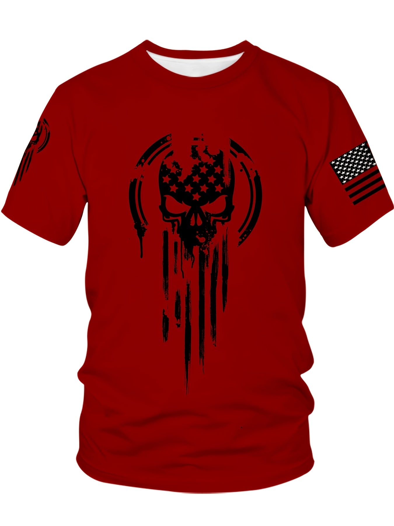 Men's 3D American Warrior Skull Military Print T-Shirt – Casual Sports Crew Neck, Polyester Knit with Slight Stretch - Premium T-Shirts from Lizard Vigilante - Just $29.99! Shop now at Lizard Vigilante