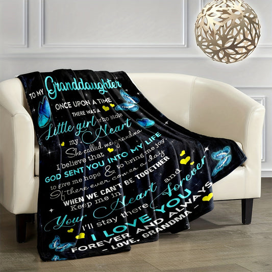 1pc Soft Flannel Butterfly Pattern Envelope Printed Blanket, To My Granddaughter From Grandma Throw Blanket for Couch Bed Sofa Office Car Camping, One For All Seasons