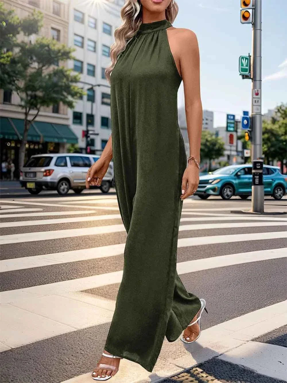 Perfee Tied Grecian : Wide Leg Jumpsuit